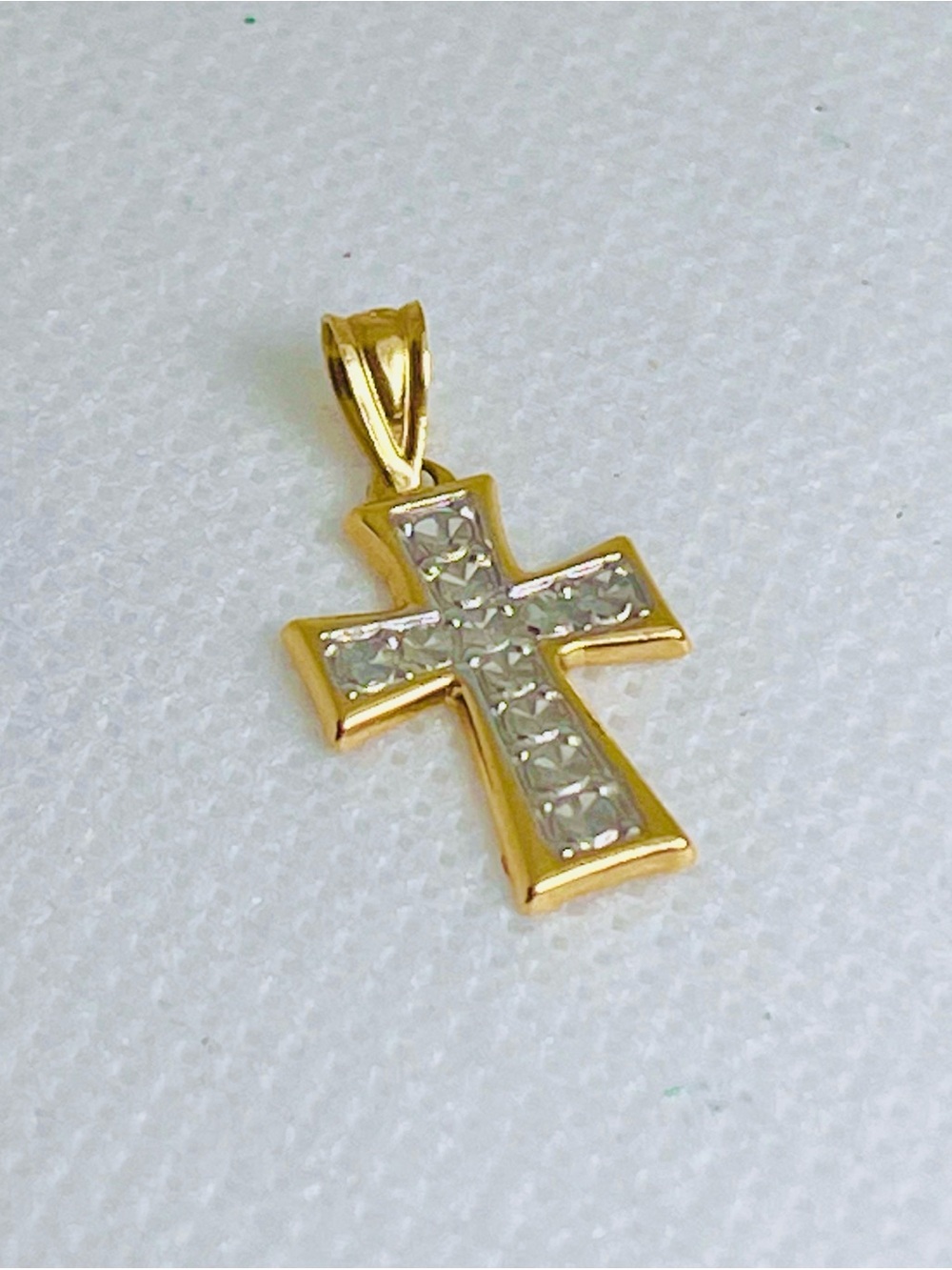 14k White Yellow Solid Gold 1.0 Inch Cross Pendant Attached Bail